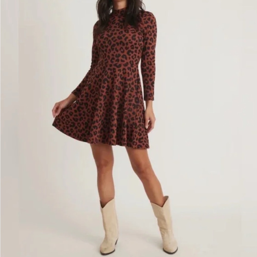 Marine Layer Brown Leopard Long Sleeve Dress